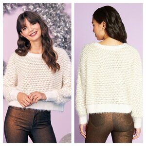 ModCloth Eyelash Knit Cropped Sweater Crewneck Metallic Cream Women's XS